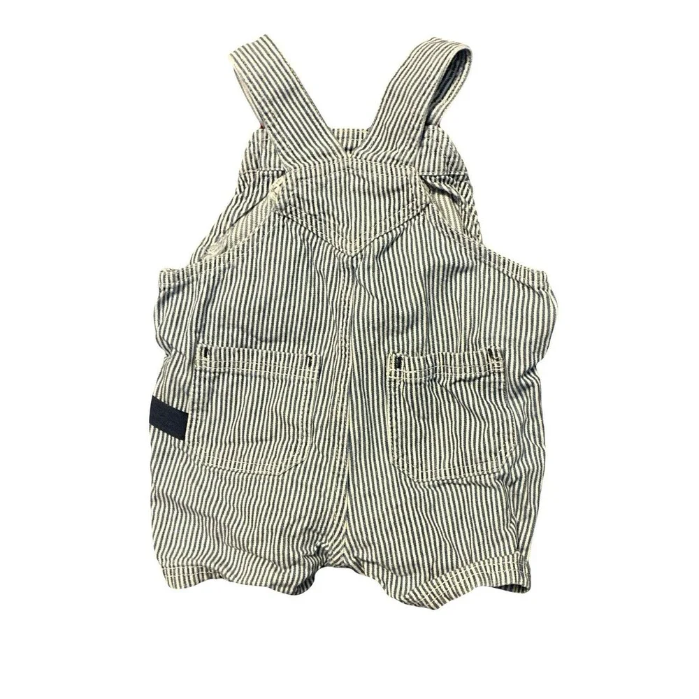 Vintage Baby Railroad Stripe Bubble Romper CHAMP Teddy Bear Embroidered Shortall